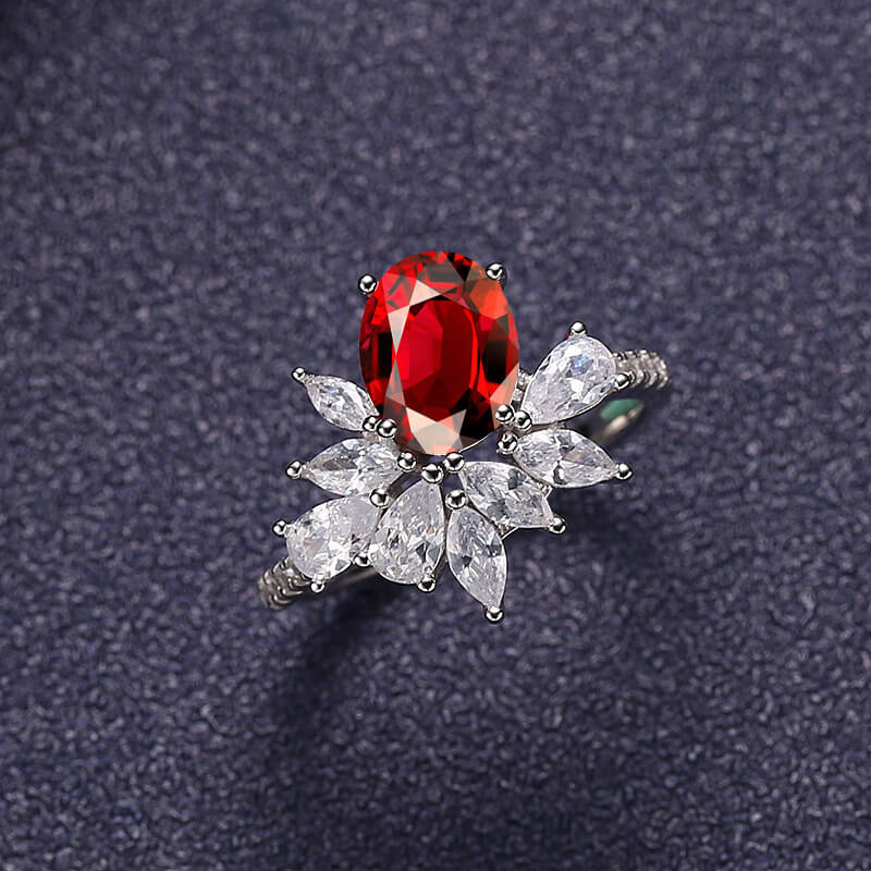 S925 Silver High Carbon Rhinestone Goldfish-Shaped Ring  UponBasics Red 5# 