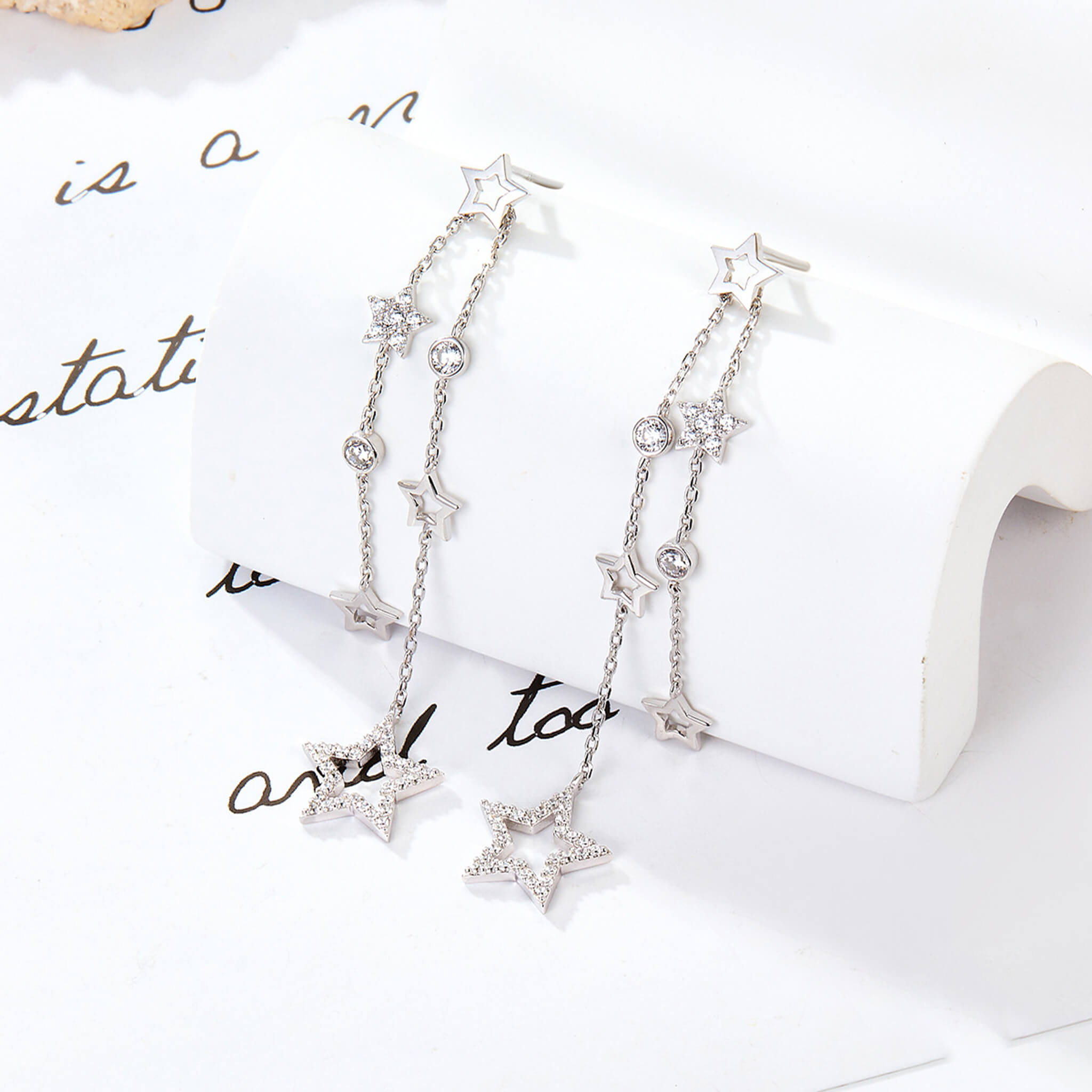 Fashion 925 Silver Star-shaped Earrings with Inlaid Rhinestone  UponBasics   