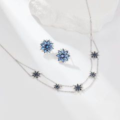 S925 Silver Snowflake Blue Crystal Earrings Necklace Set  UponBasics   