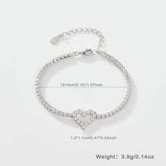 Women's 925 Silver Micro-Set Circular Heart Pendant Bracelet Necklace Set  UponBasics Bracet Silver 