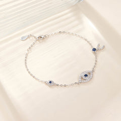 925 Silver Bracelet with U-Shaped Rhinestone Pendant, Personalized Evil Eye Bracelet  UponBasics   