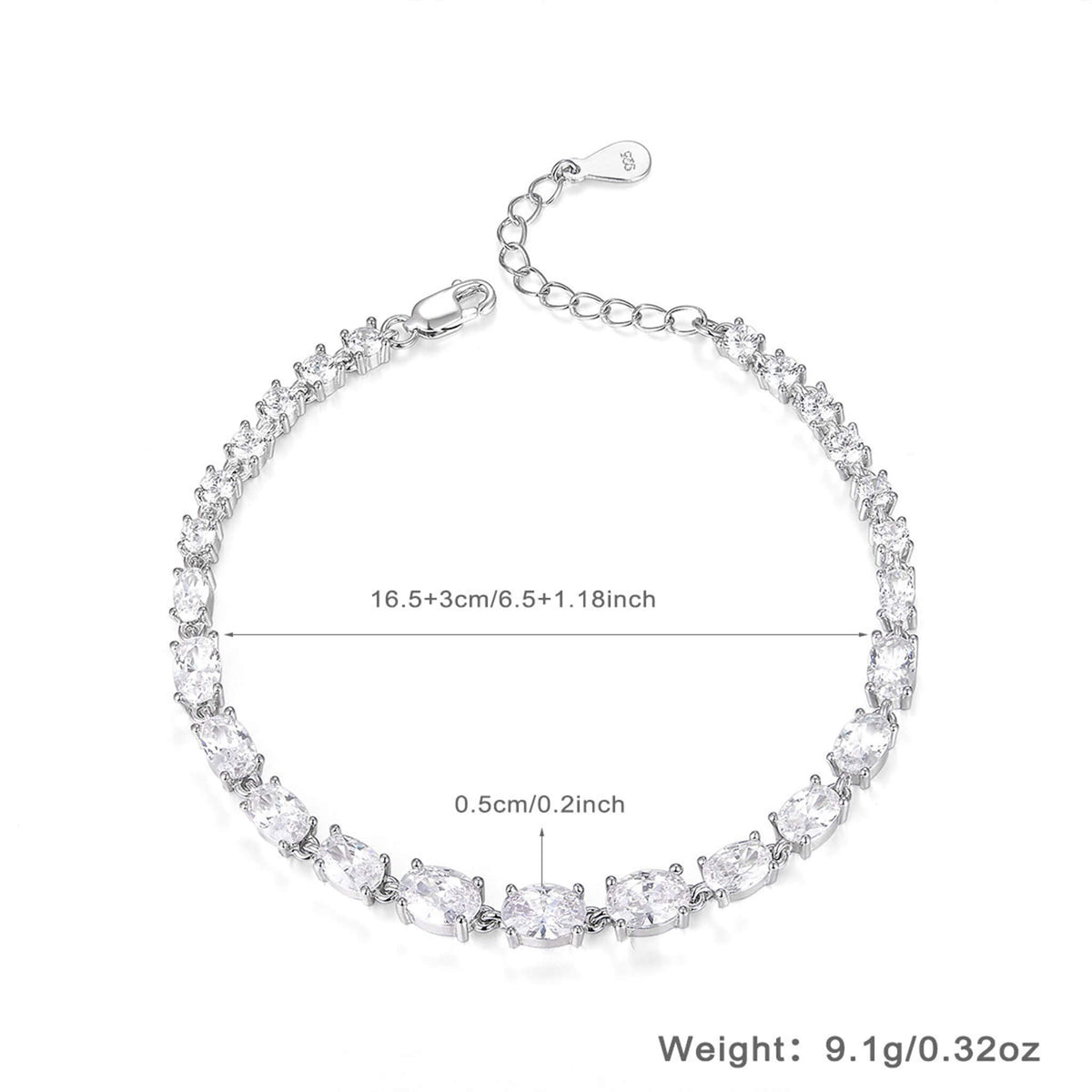 Luxurious 925 Silver Oval Cubic Zirconia Full Inlay Bracelet  UponBasics Silver  