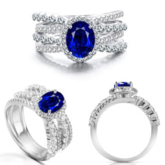 925 Silver Gemstone Blue High Carbon Rhinestone Ring  UponBasics   