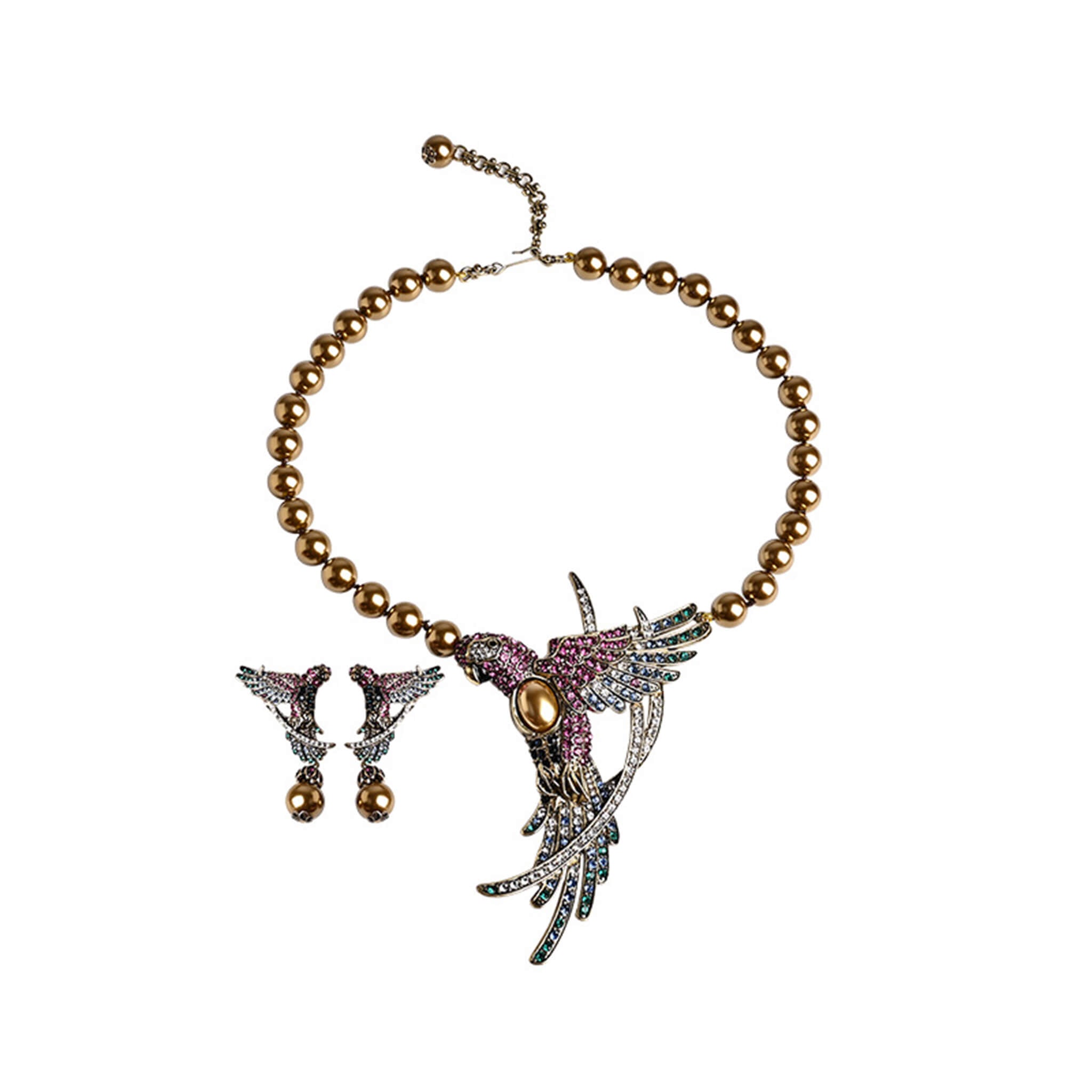 Vintage Court Style Parrot Shape Earrings Necklace Set  UponBasics 2PCS-SET Golden 