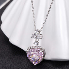 Women's 925 Silver Platinum Pink Rhinestone Classic Necklace  UponBasics   