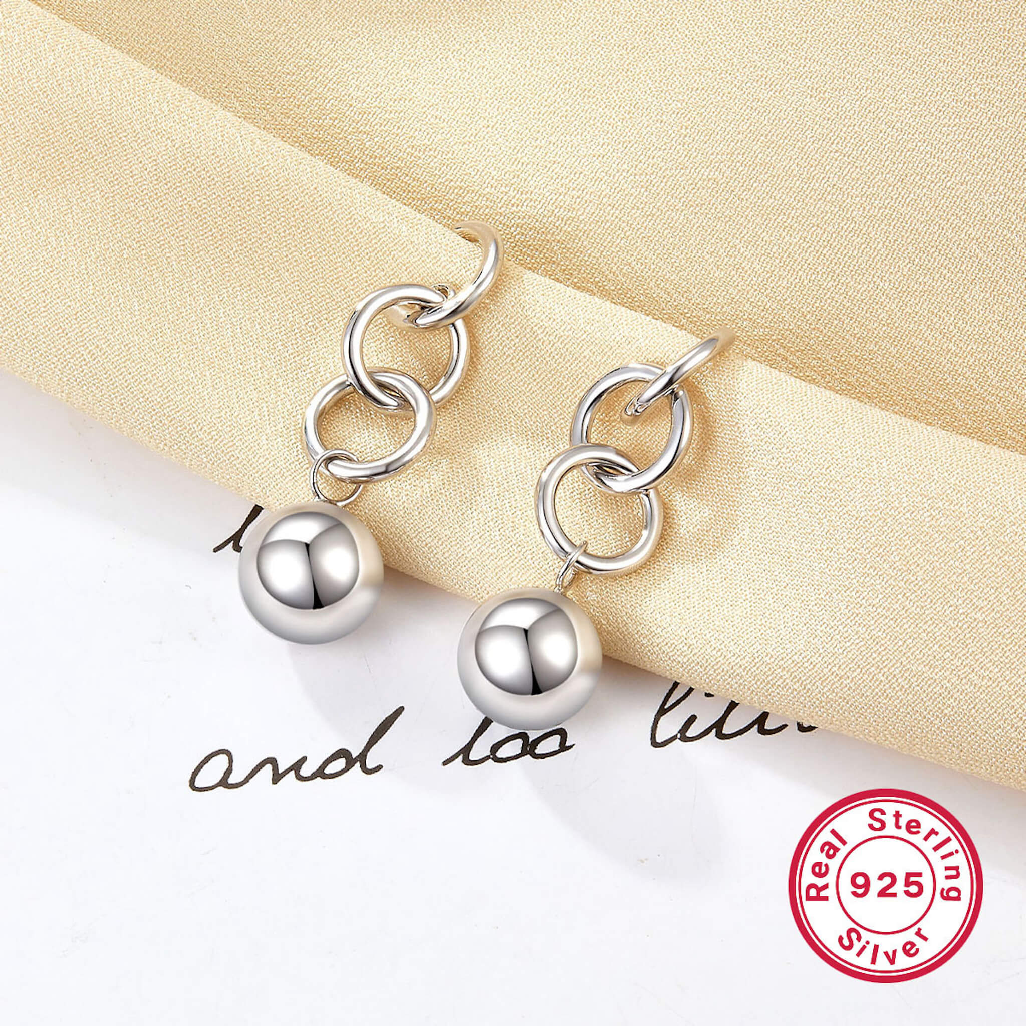 925 Sterling Silver Women's Double Circle Silver Bead Stud Earrings  UponBasics   