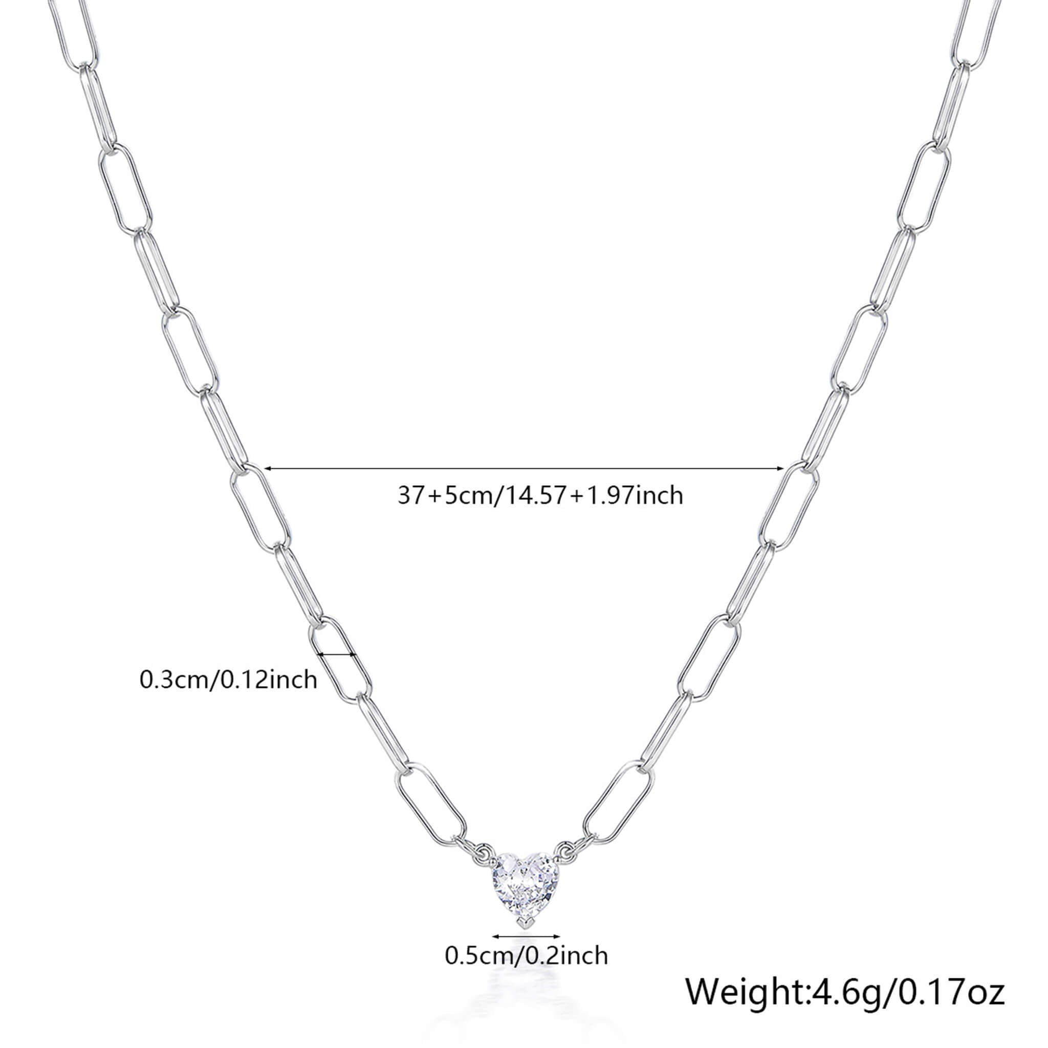 925 Silver Square Star Heart Cubic Zirconia Pendant Collarbone Chain Halloween Jewelry  UponBasics Heart Silver 