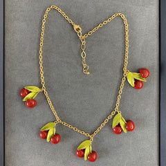 Fresh and Elegant Cherry Red Dripping Oil Necklace and Earrings Set  UponBasics Necklace Red 