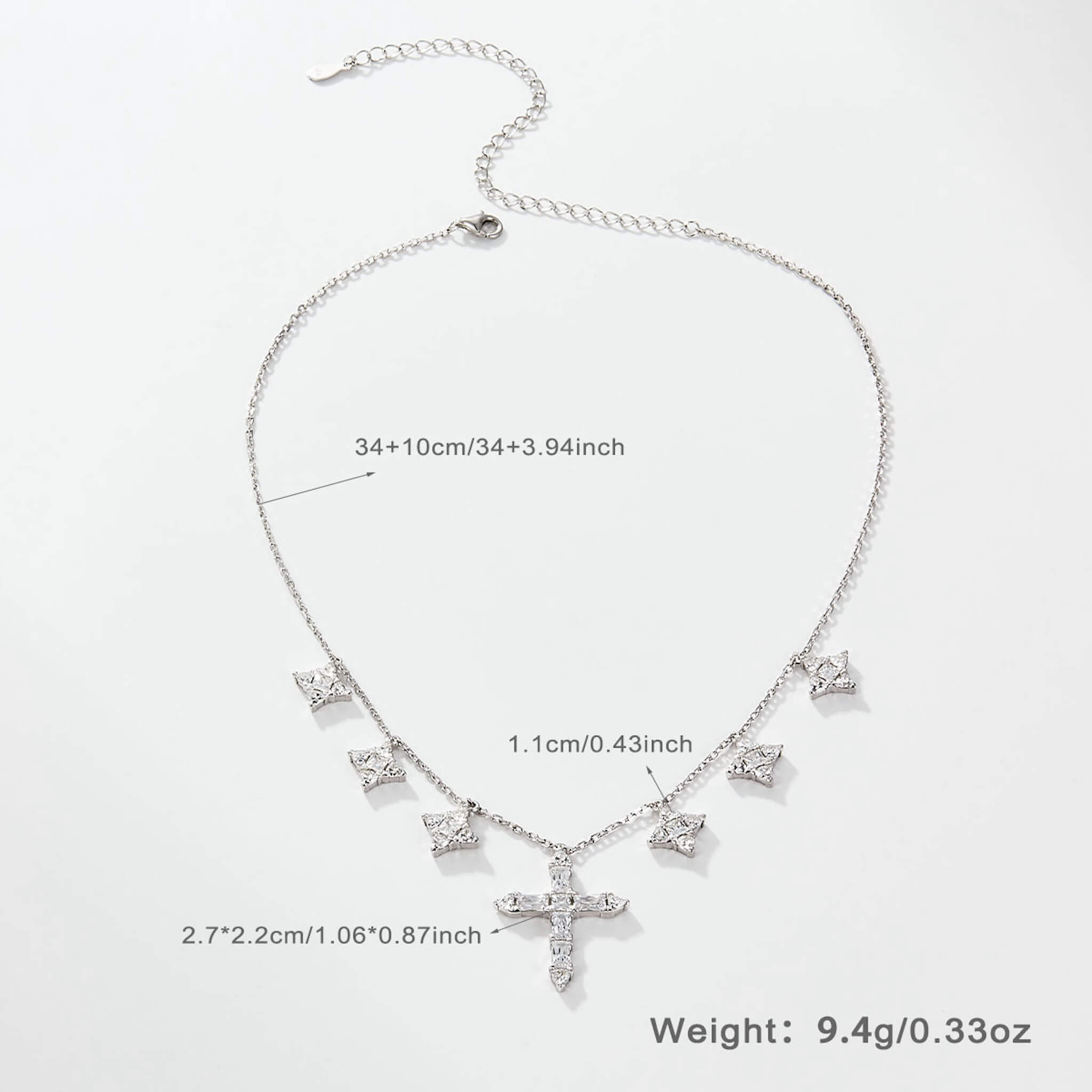925 Silver Cubic Zirconia Cross Collarbone Necklace - Halloween Jewelry  UponBasics Silver-C2  