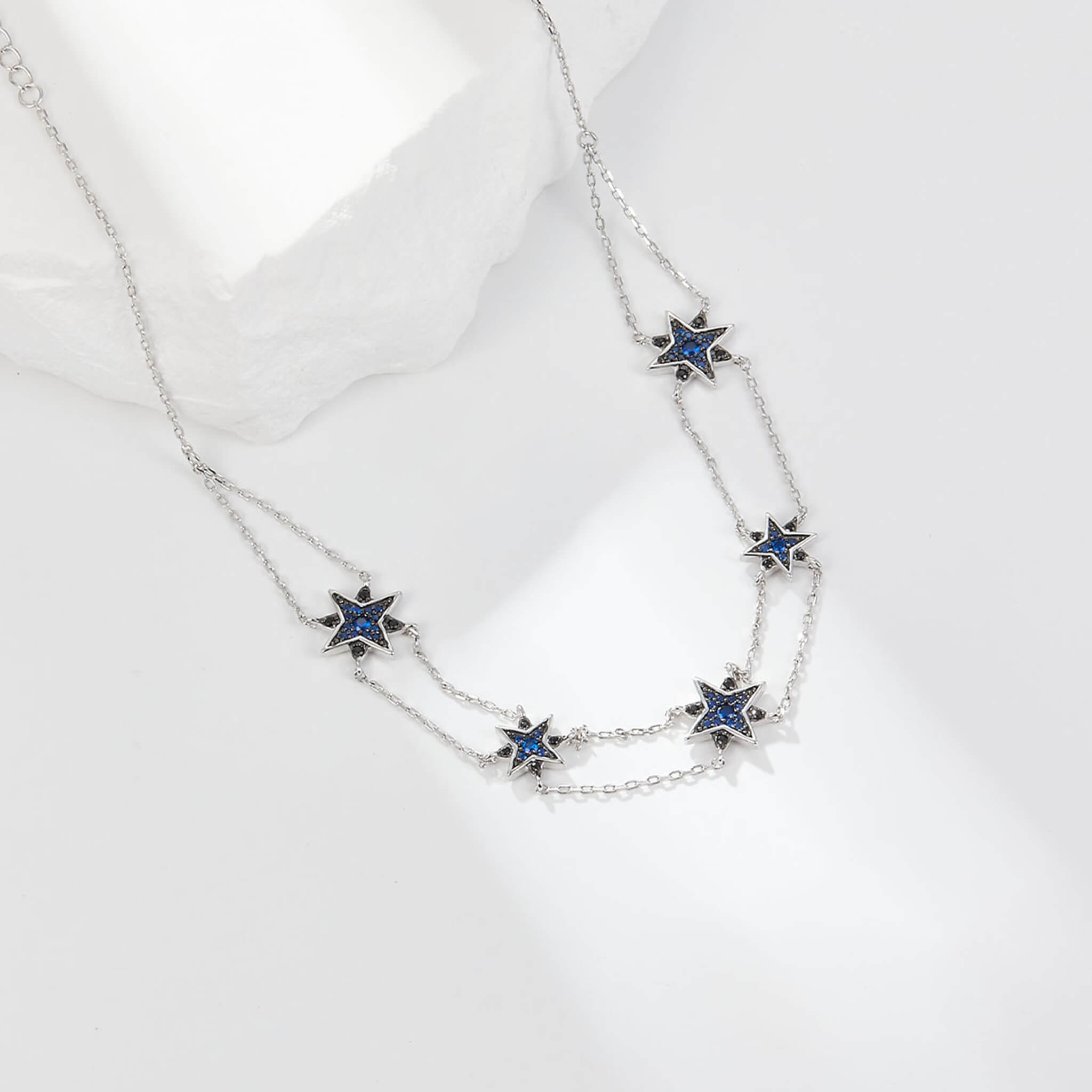 S925 Silver Snowflake Blue Crystal Earrings Necklace Set  UponBasics Necklace Silver 