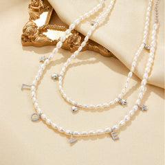 925 Silver Natural Pearl LOVE Heart and Star Rice Pearl Necklace & Bracelet Set  UponBasics   
