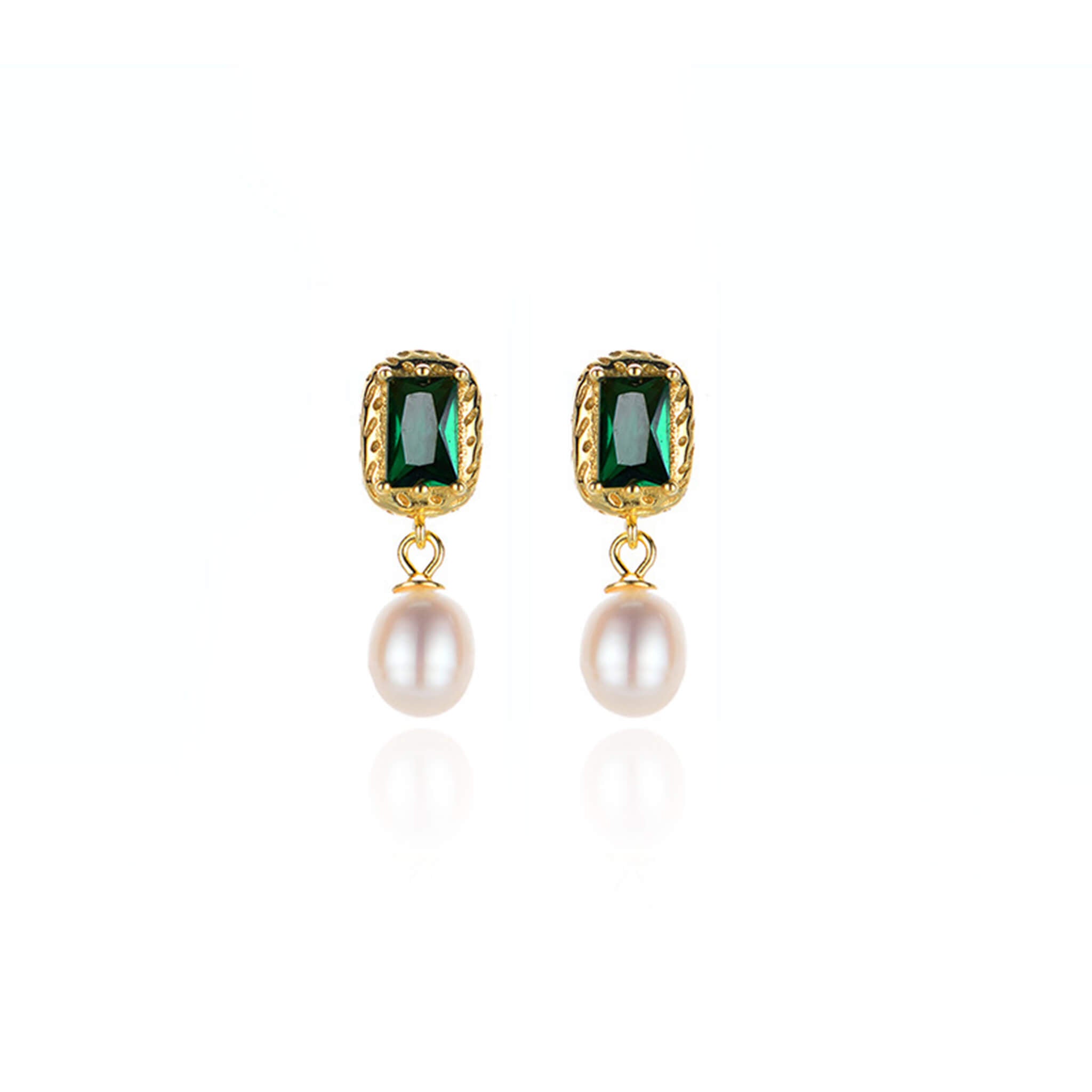 925 Silver French Vintage Green Zircon Freshwater Pearl Elegant Courtly Earrings  UponBasics Silver  