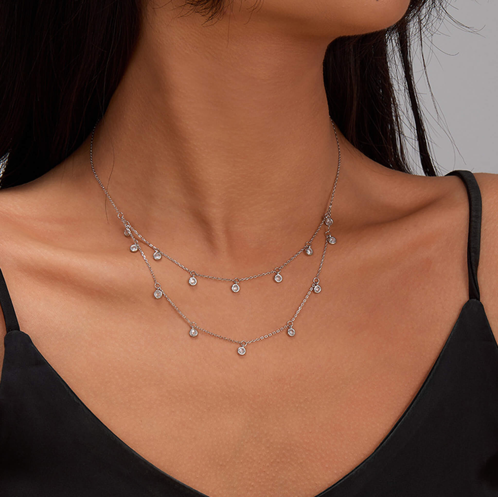 Versatile Minimalist 925 Silver Double-Layer Cubic Zirconia Necklace  UponBasics   