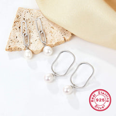 925 Silver Long Hoop Earrings with Natural Pearl Accent  UponBasics   