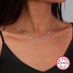 925 Silver Cubic Zirconia Cross Collarbone Necklace - Halloween Jewelry  UponBasics   
