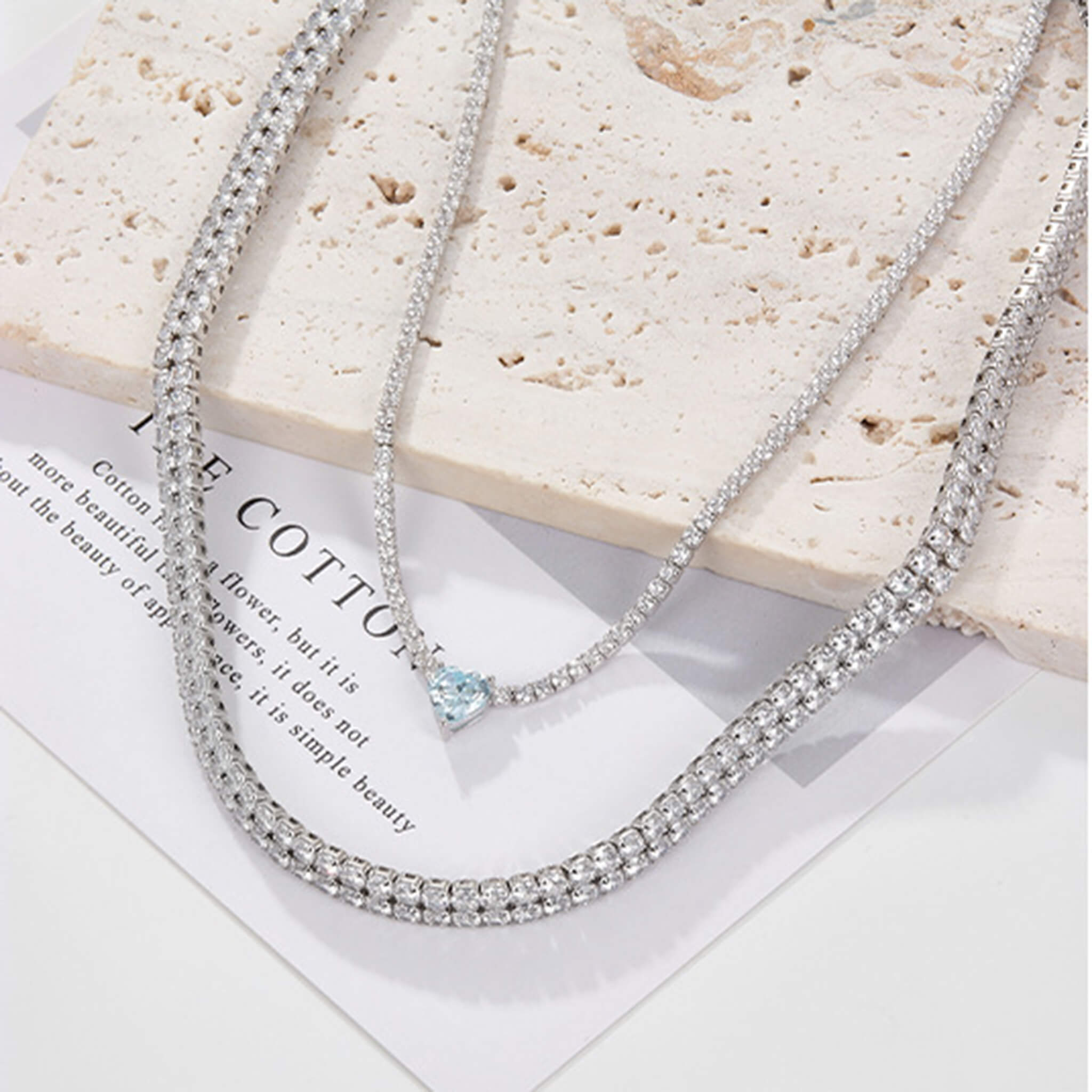 Minimalist Fashion 925 Silver Heart-Shaped Colored Pendant with Zircon Inlay Collarbone Necklace  UponBasics   