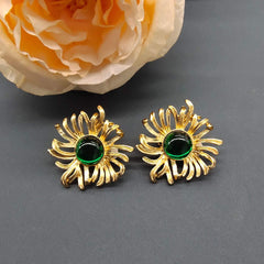 French Luxe Floral Sunflower Glass Pearl Ear Clip  UponBasics Green Ear Clip 