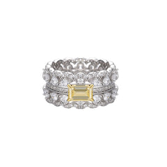 925 Silver Yellow Rectangular Cubic Zirconia Solitaire Ring  UponBasics Yellow 5#51mm 