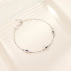 Women's 925 Silver Personalized Evil Eye Blue Zircon Inlay Round Bracelet  UponBasics   