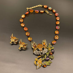 Vintage Glass Fox Pendant Necklace - Artistic Retro Charm  UponBasics   