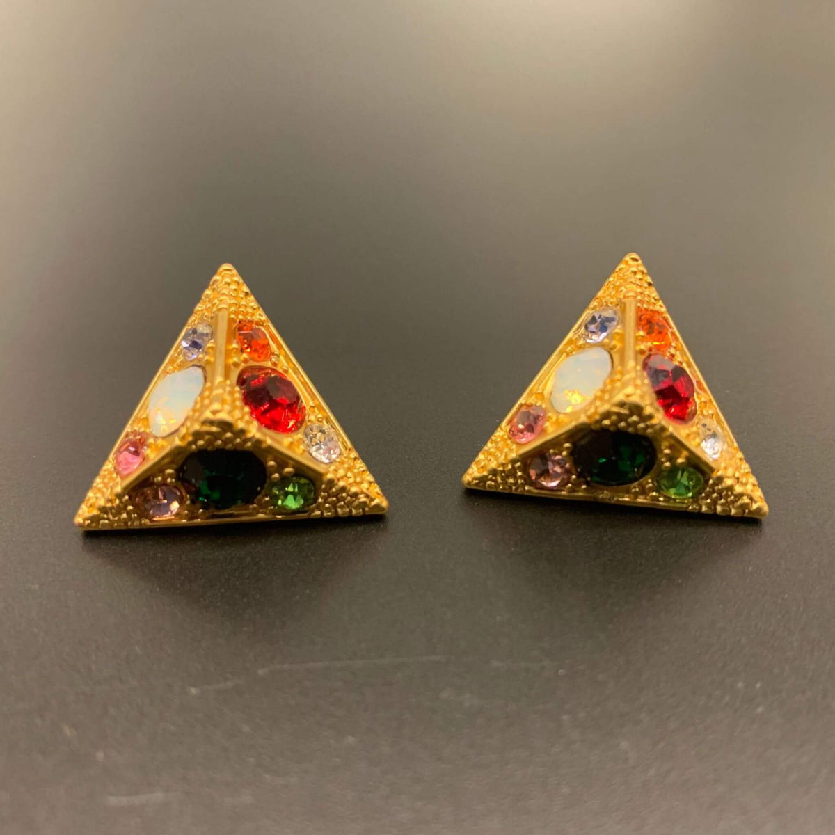 Vintage Rhinestone Inlaid Triangle Earrings - Retro Geometric Elegance  UponBasics Earrings Golden 