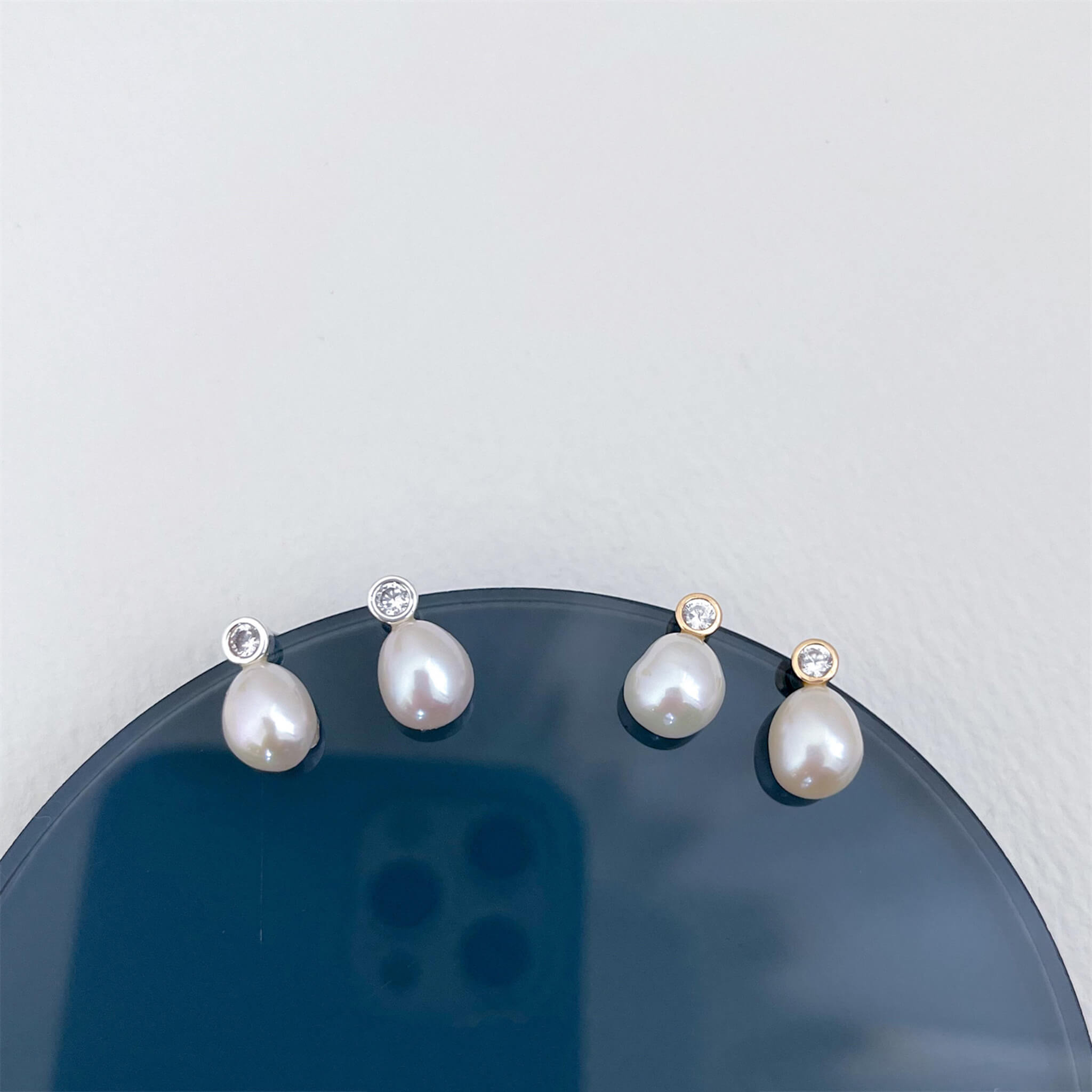 Vintage French Style 925 Silver Natural Freshwater Pearl Single Rhinestone Stud Earrings  UponBasics   