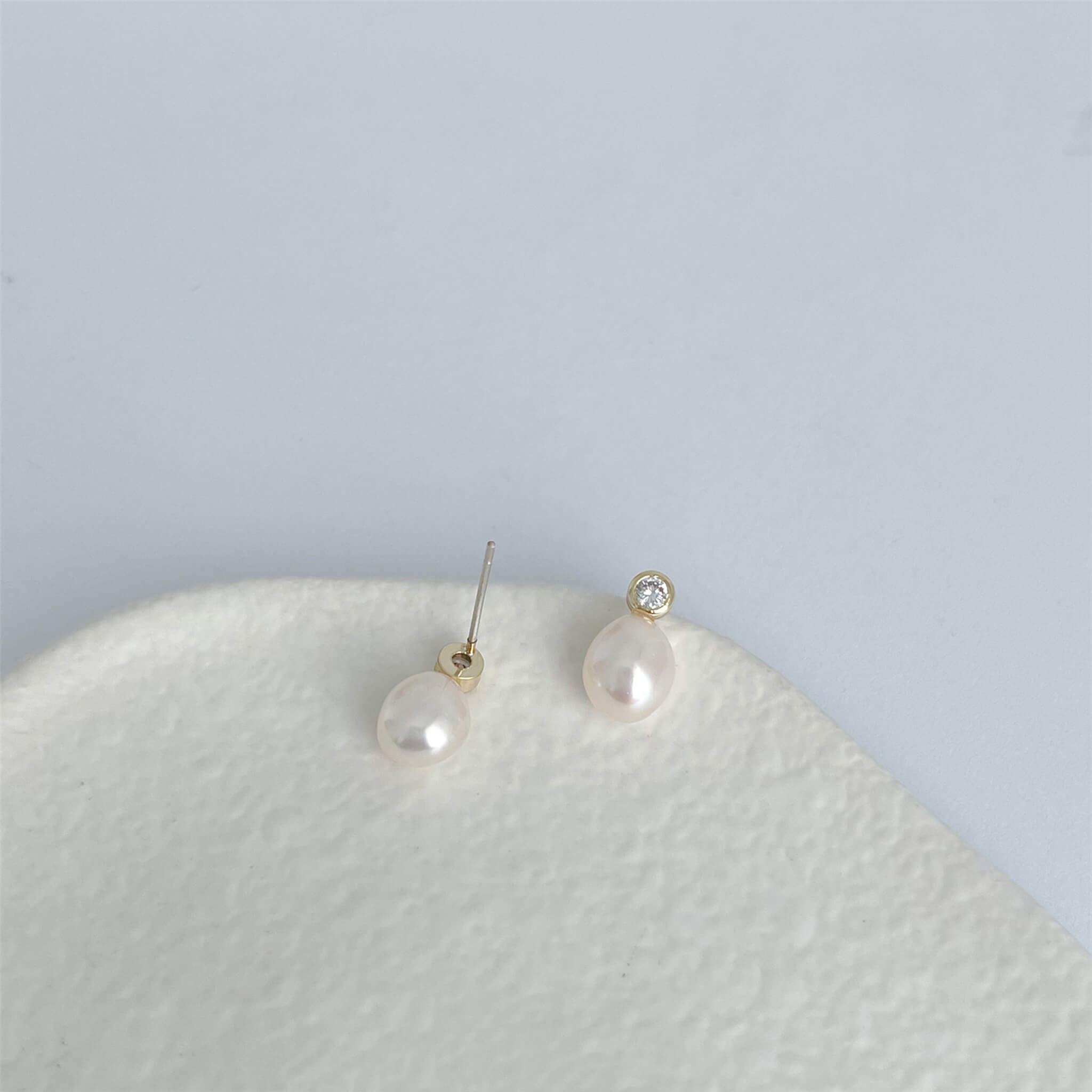 Vintage French Style 925 Silver Natural Freshwater Pearl Single Rhinestone Stud Earrings  UponBasics   