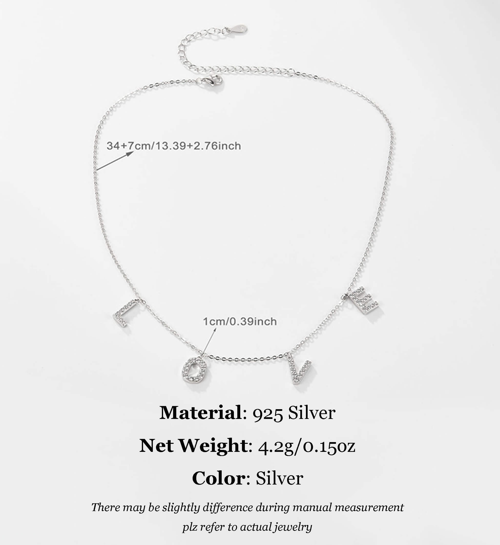 Minimalist S925 Silver LOVE Pendant Necklace and Bracelet Set with Inlaid Rhinestone  UponBasics   