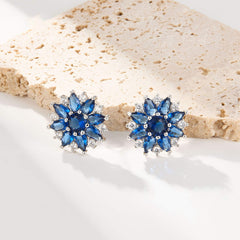 S925 Silver Snowflake Blue Crystal Earrings Necklace Set  UponBasics   