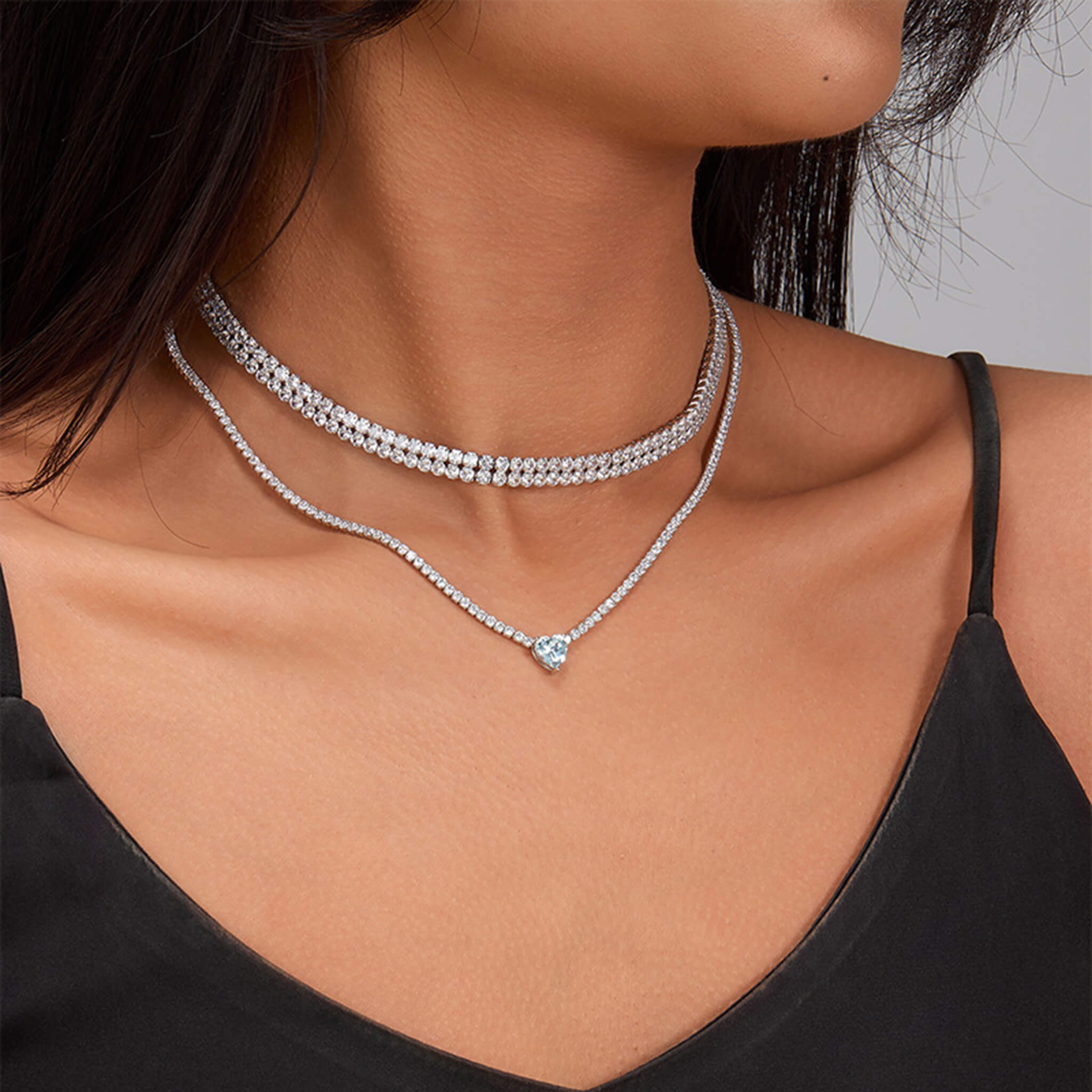 Minimalist Fashion 925 Silver Heart-Shaped Colored Pendant with Zircon Inlay Collarbone Necklace  UponBasics   