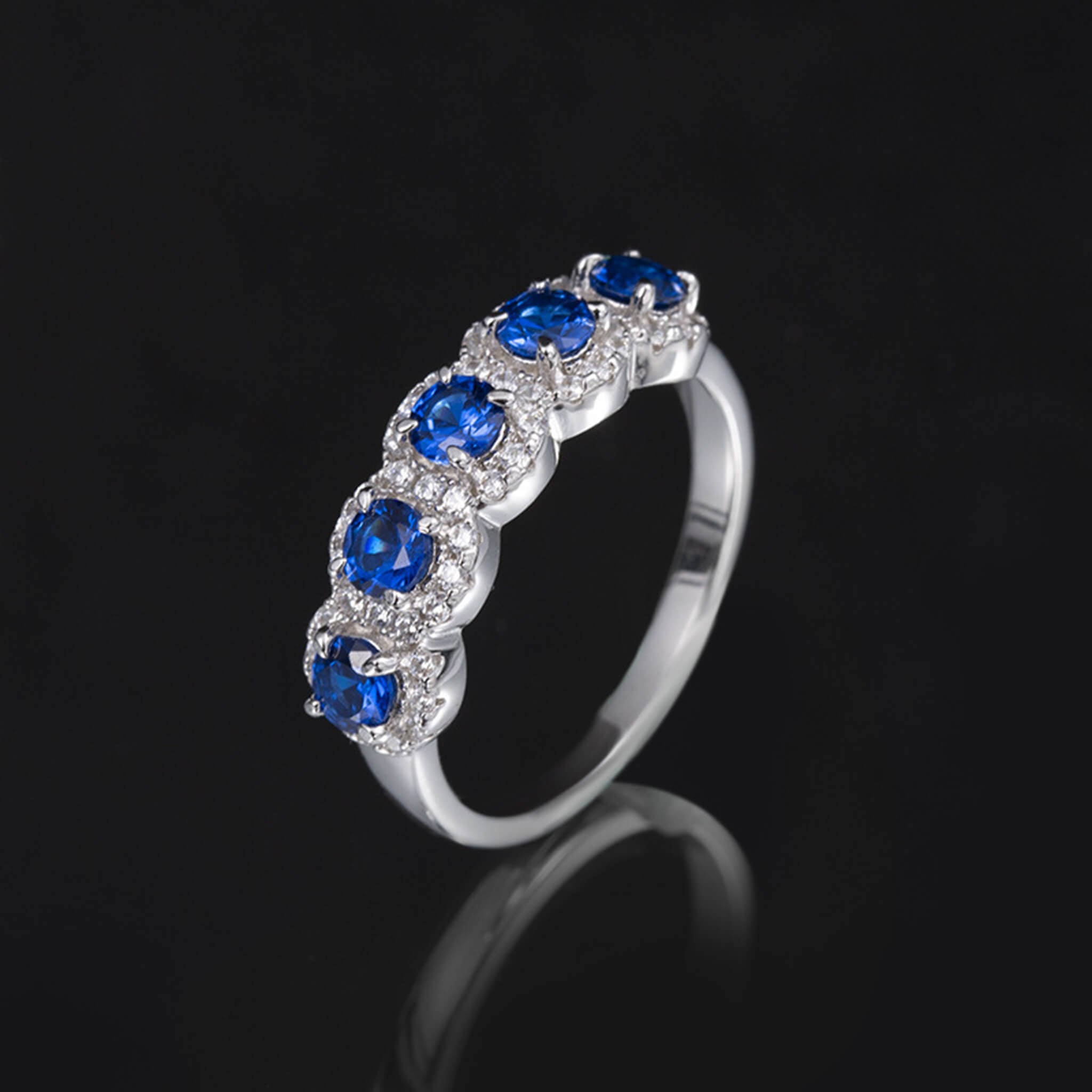 Minimalist Fashion S925 Silver Colorful Full Rhinestone Inlaid Round Ring  UponBasics Blue 5# 