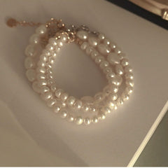 925 Silver Gentle Vintage Lucky Tag Natural Pearl Best Friends Bracelet  UponBasics   