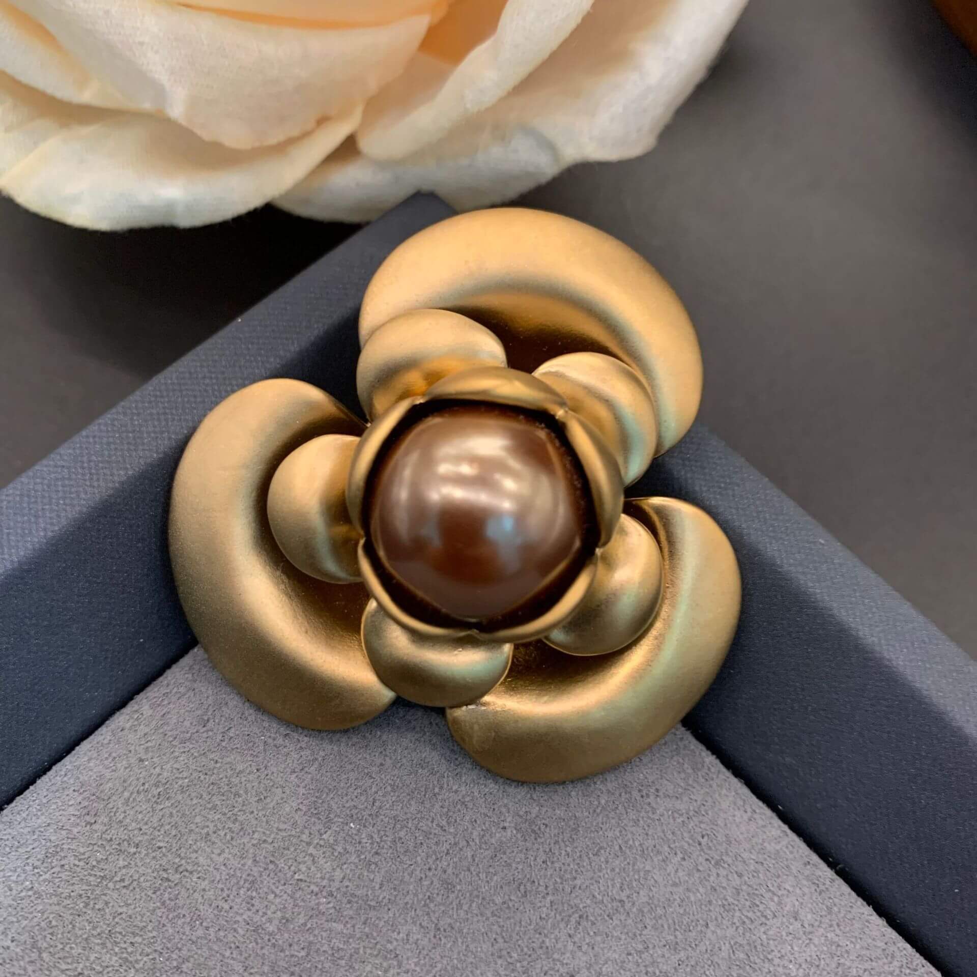 French Elegance: Camellia Brooch with Artificial Pearl Inlay  UponBasics   