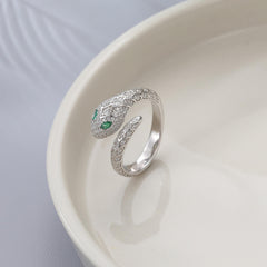 S925 Silver Green Nano Eye Serpent Series with Inlaid Cubic Zirconia Stud Ring  UponBasics Silver 15 