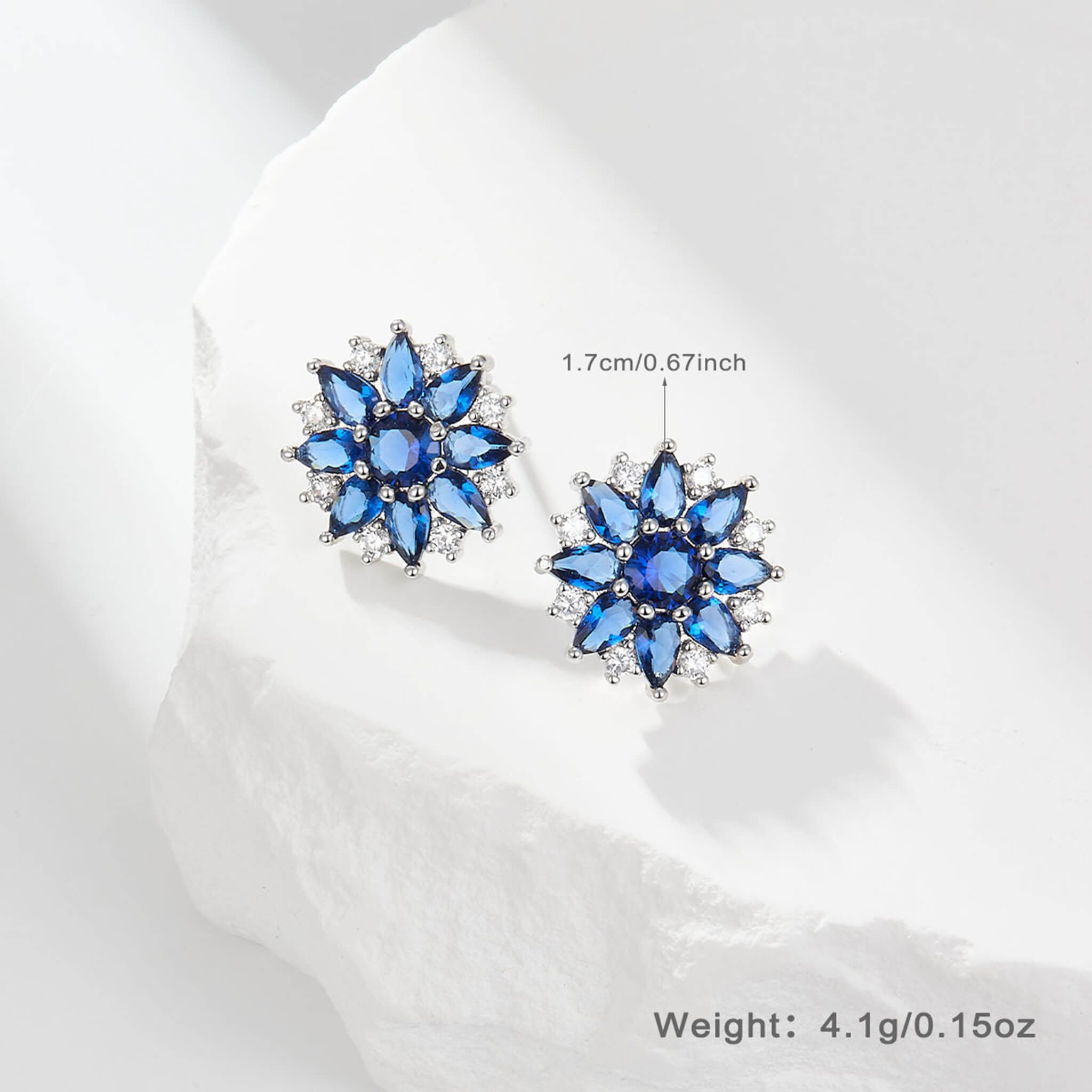 S925 Silver Snowflake Blue Crystal Earrings Necklace Set  UponBasics   