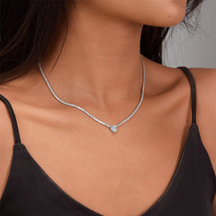 Minimalist Fashion 925 Silver Heart-Shaped Colored Pendant with Zircon Inlay Collarbone Necklace  UponBasics   