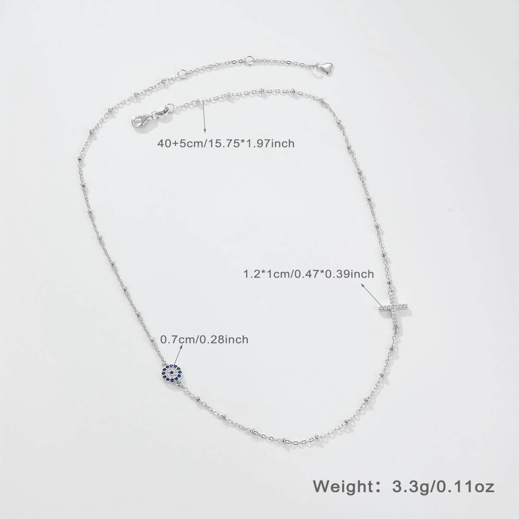 Evil Eye Ferris Wheel Cross Pendant Double Layer Collarbone 925 Silver Necklace  UponBasics Cross Silver 