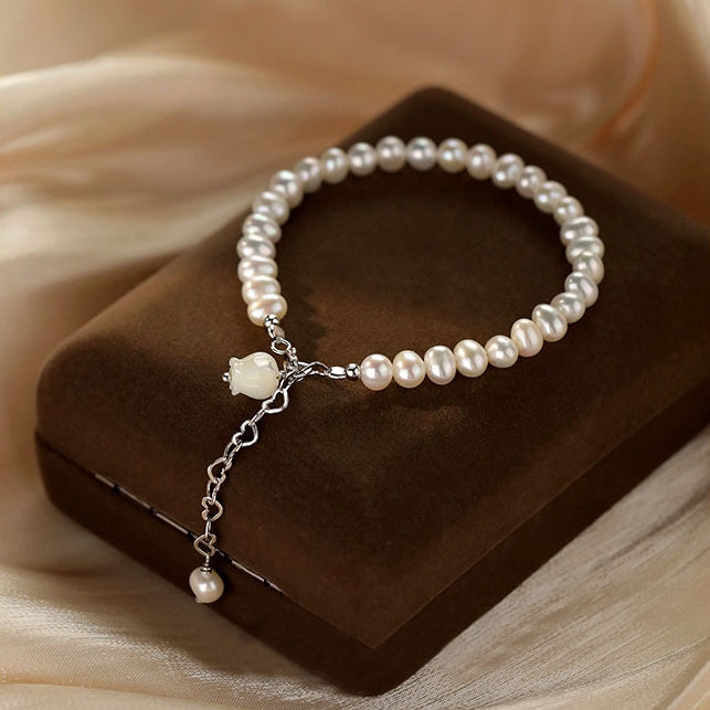 925 Silver Freshwater Pearl Convallaria Bracelet  UponBasics   