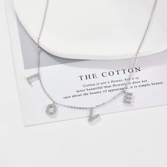 Minimalist S925 Silver LOVE Pendant Necklace and Bracelet Set with Inlaid Rhinestone  UponBasics Necklace Silver 