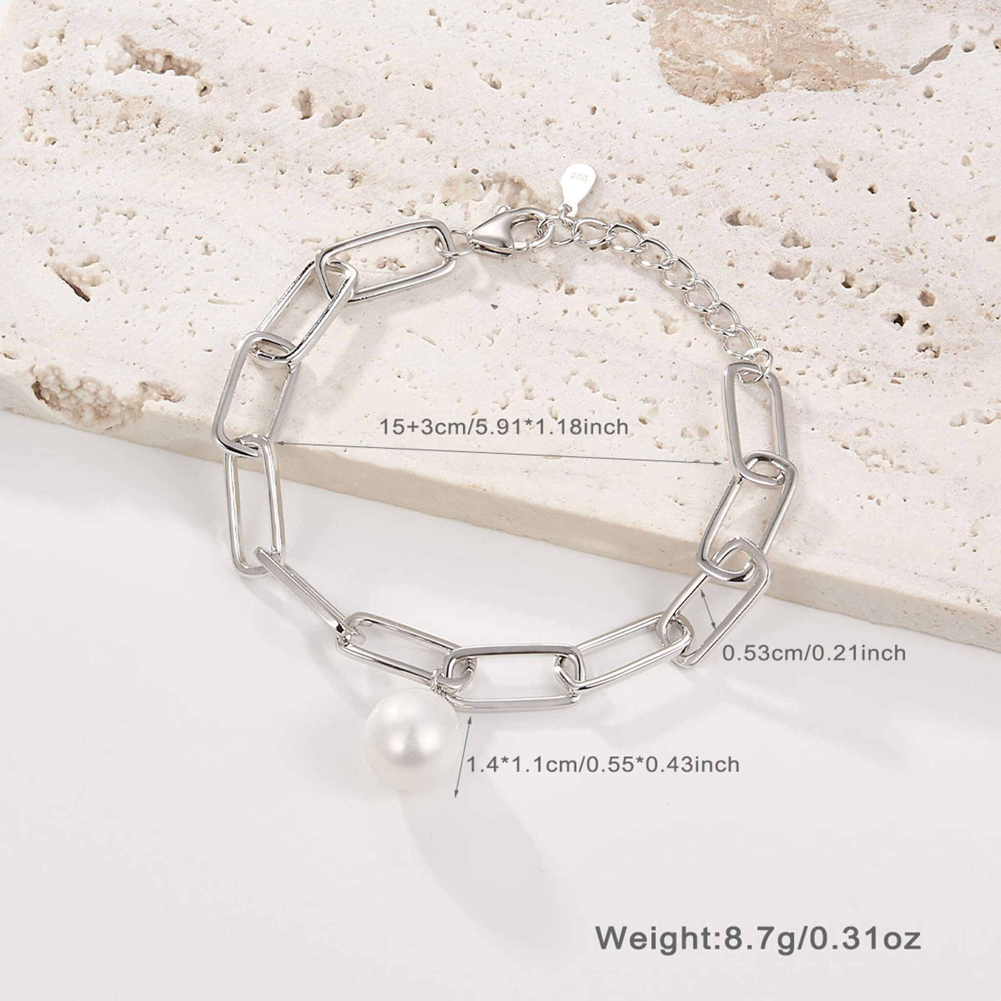 Women's 925 Silver Natural Pearl Pendant Earrings Bracelet Necklace  UponBasics Silver Bracet 