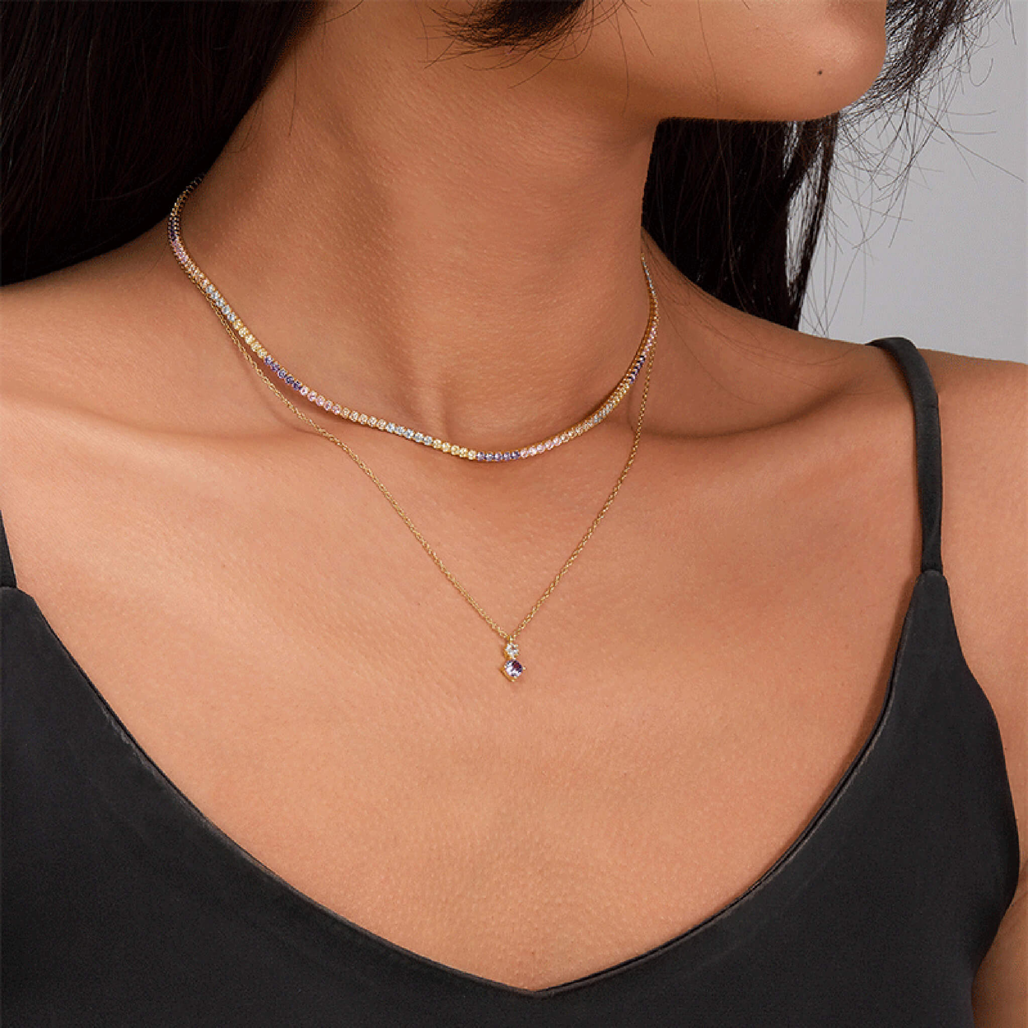 Minimalist Fashion 925 Silver Heart-Shaped Colored Pendant with Zircon Inlay Collarbone Necklace  UponBasics   