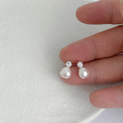 Vintage French Style 925 Silver Natural Freshwater Pearl Single Rhinestone Stud Earrings  UponBasics   