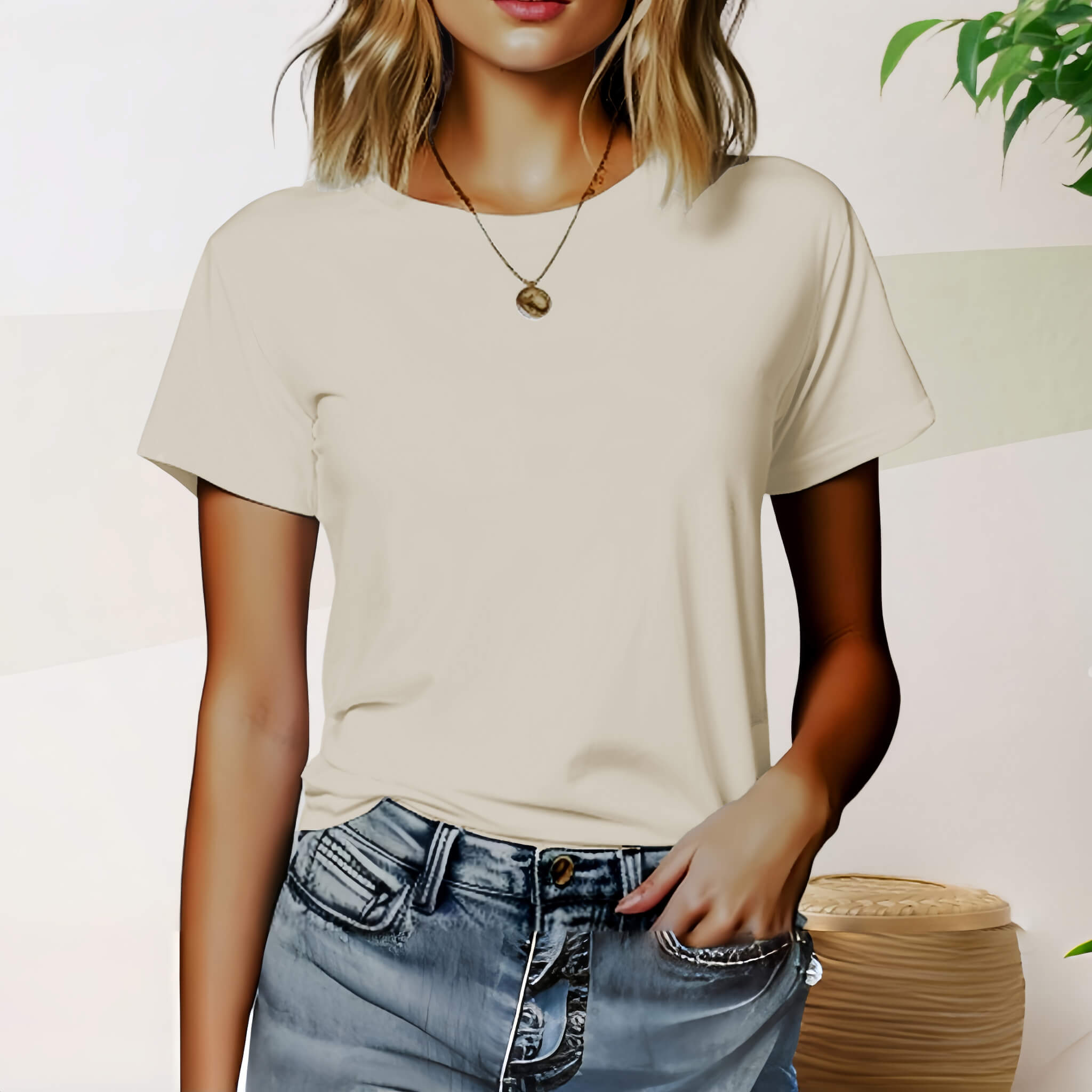 Women's 100% Combed Cotton® Tee  UponBasics Beige XS 