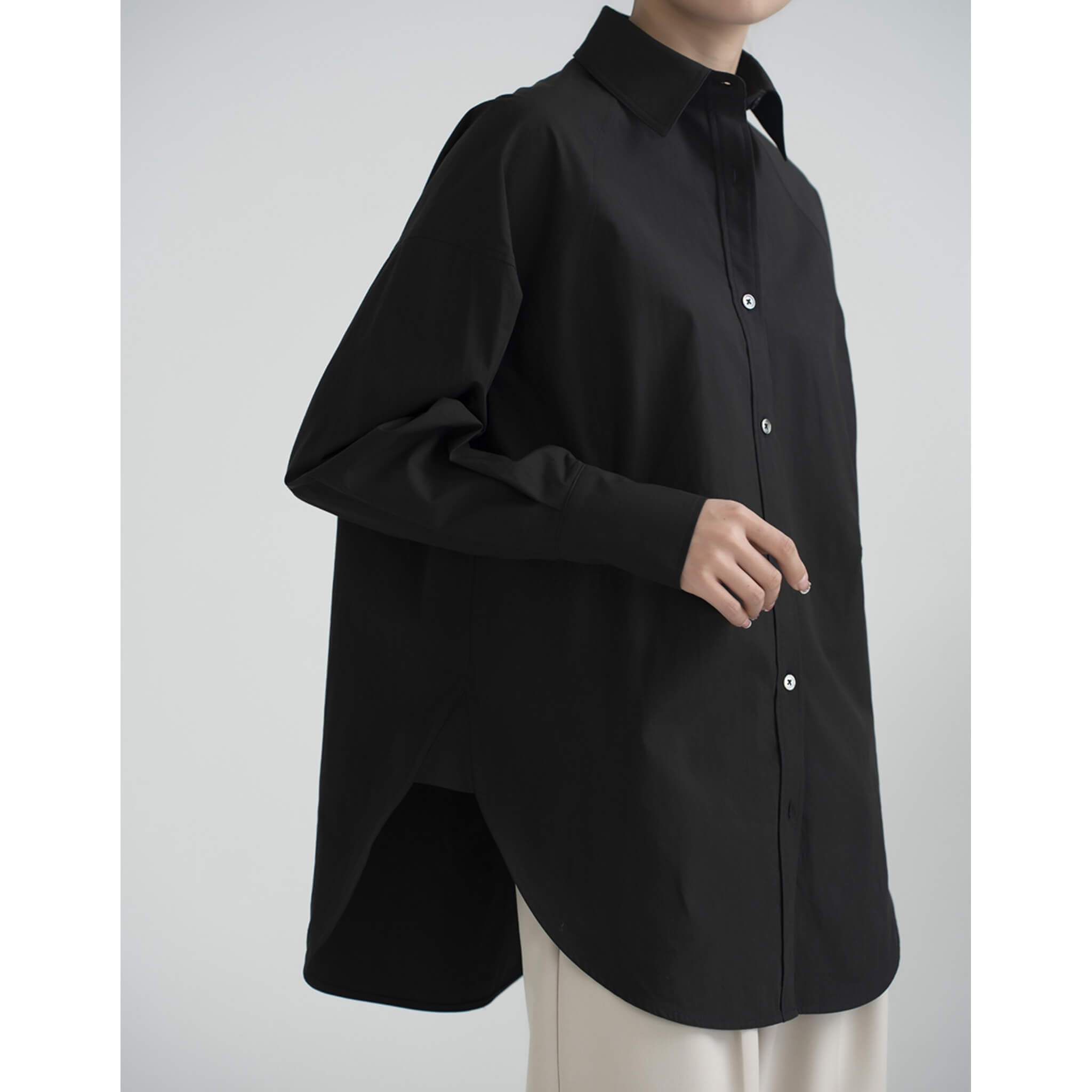 100% Cotton Loose Long-Sleeved Shirt  UponBasics Black M 