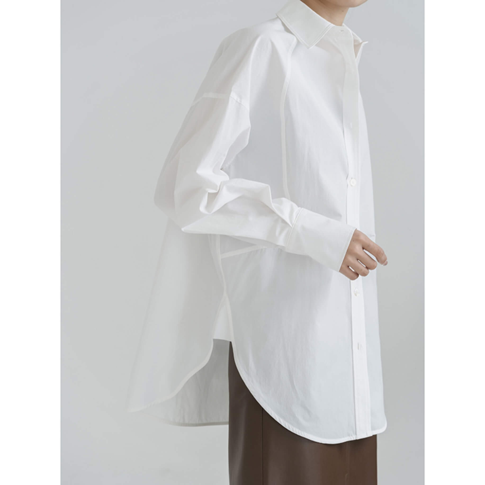 100% Cotton Loose Long-Sleeved Shirt  UponBasics White M 