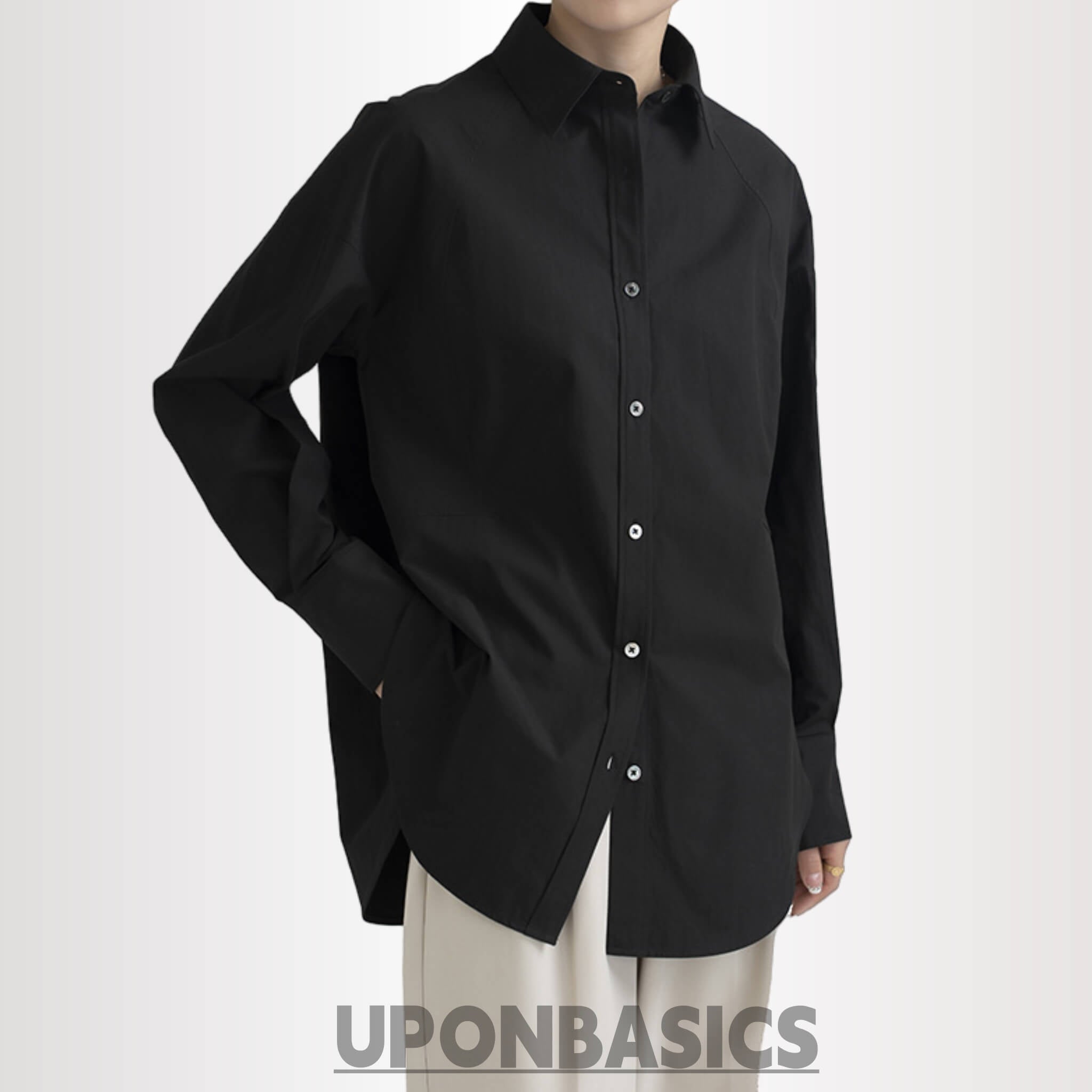 100% Cotton Loose Long-Sleeved Shirt  UponBasics   