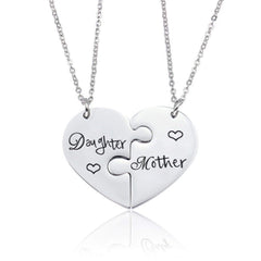 Heart Puzzle Necklace  UponBasics Silver Daughter&Mother 