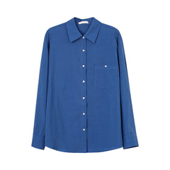 Early Fall Long Sleeve Cotton Shirt  UponBasics Blue Free 