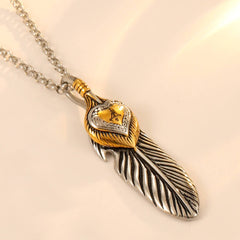 Buddha Hand Feather Necklace  UponBasics Golden Heart 