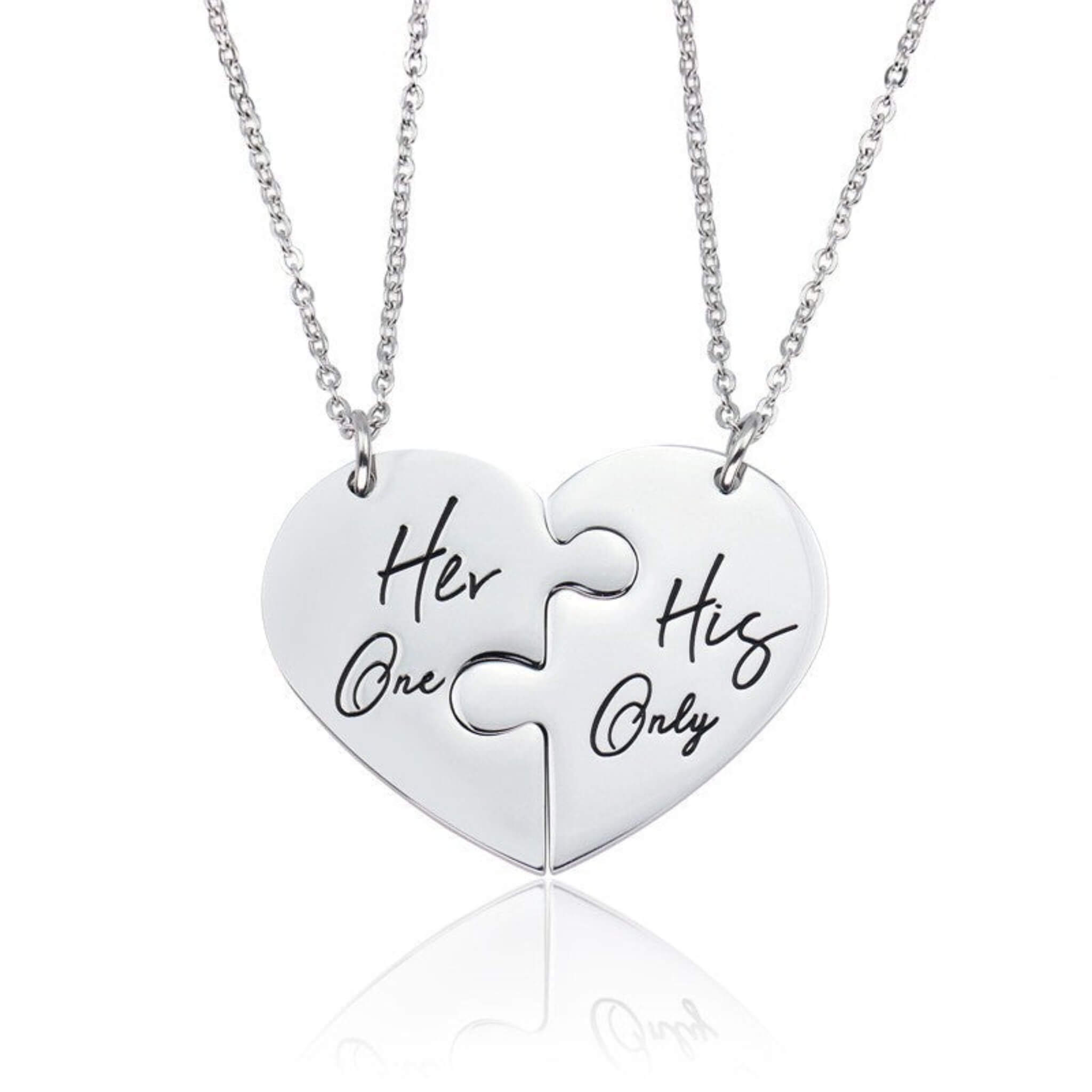 Heart Puzzle Necklace  UponBasics Silver Her One&His Only 